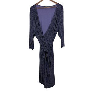 Talbots Faux Wrap Dress 3X Purple Black Printed Midi Belted 3/4 Sleeve‎ Stretch